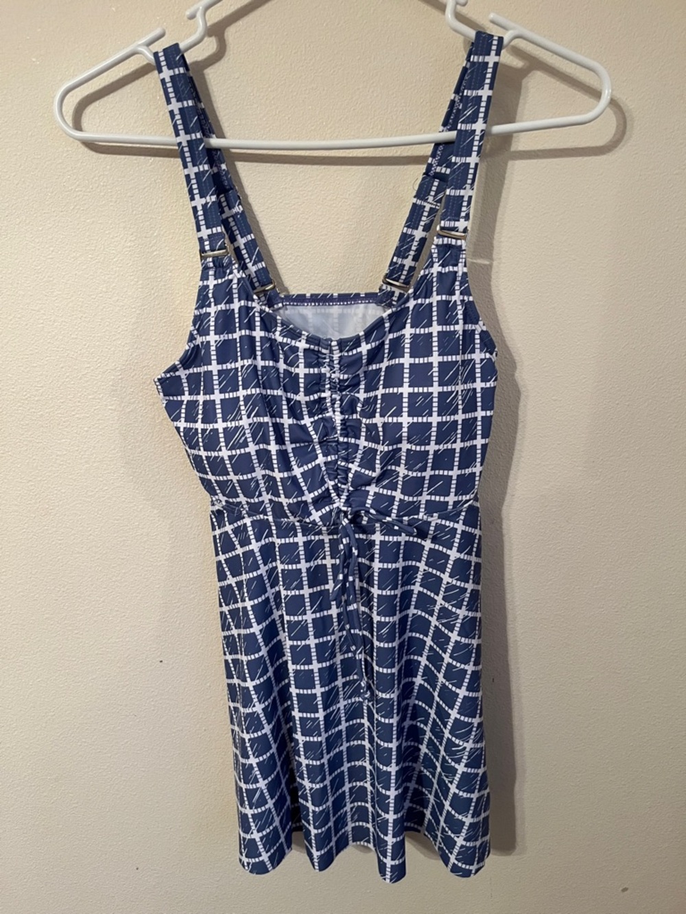 Navy Checked Women's Swim Top